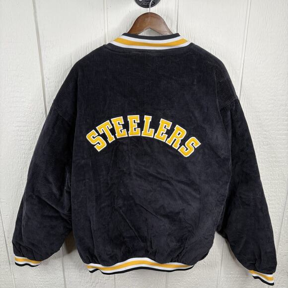 Y2K Black Corduroy Pittsburgh Steelers Bomber Size X-Large - Picture 9 of 11